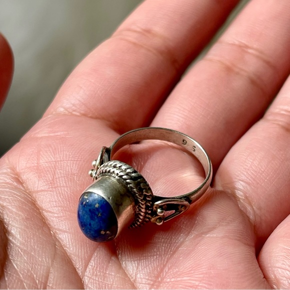 LAPIS LAZULI|Stamped 925|Sterling Silver Natural Gemstone Blue Lapis Lazuli Sz 7 - Picture 3 of 11